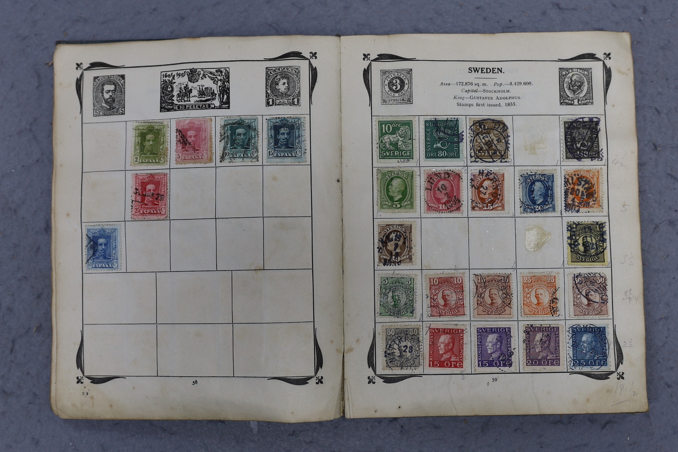 Stamps: Great Britain and British Commonwealth in four albums, with 3x 1penny black used, 1891 £1 green used, 1penny Mulready used, plus Gibraltar, India, Australian, and United States